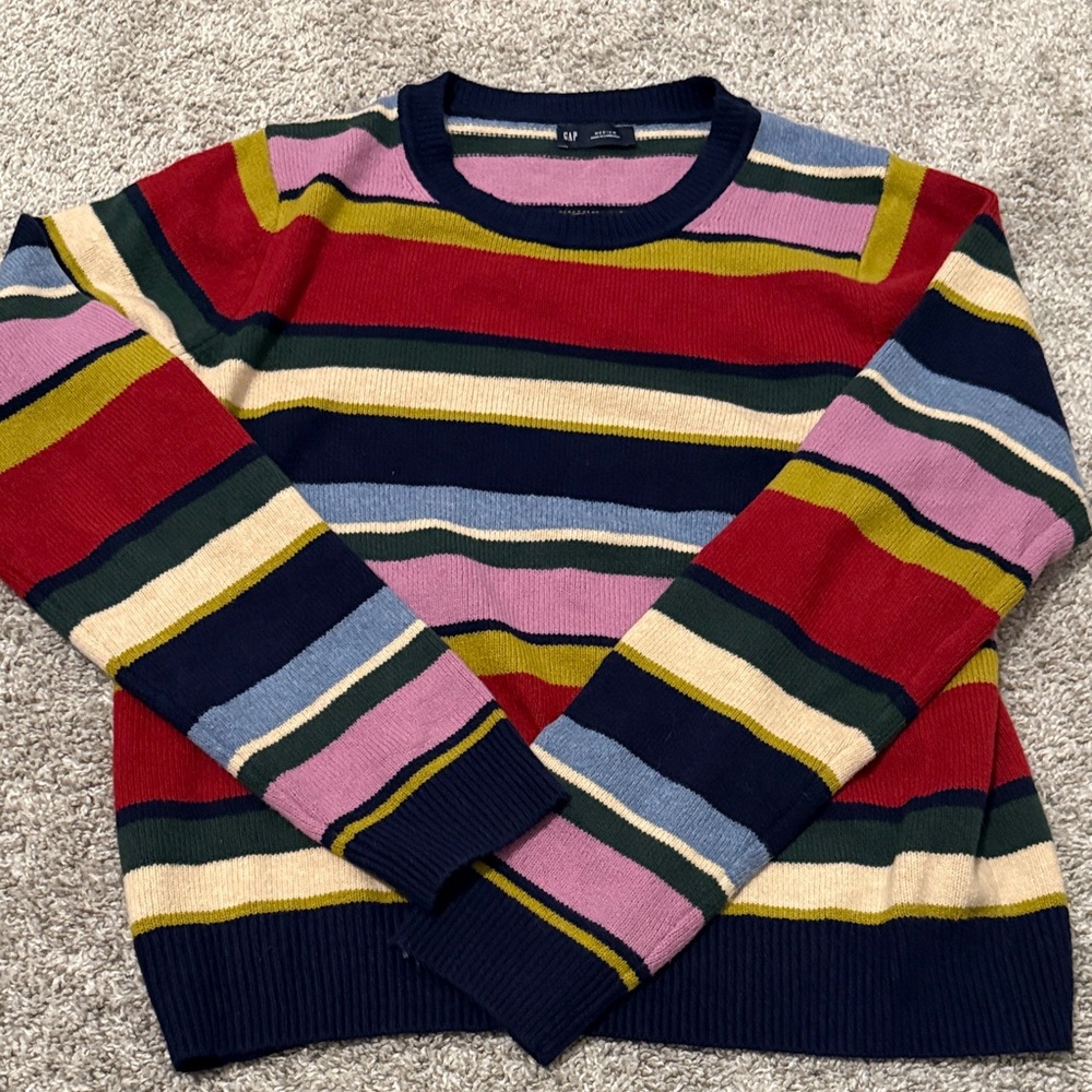 GAP cash soft crewneck sweater happy multi stripe